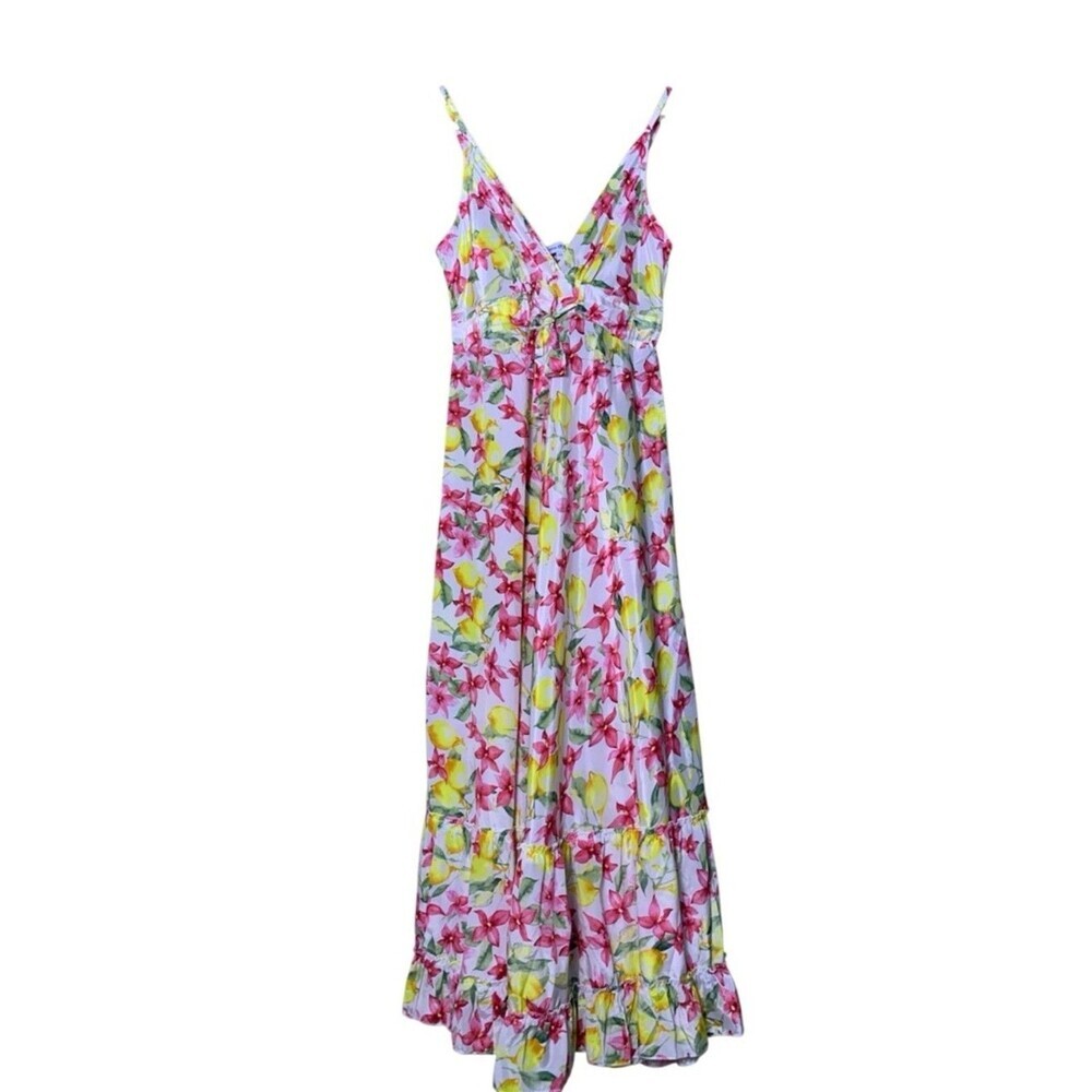 Sartorie Marinare Maxi Dress Lemon Floral Print Pink Yellow Boho Women’s Size XS